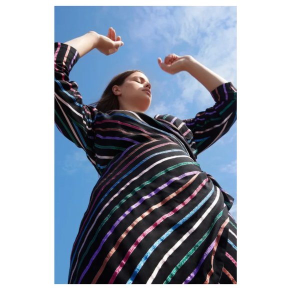 NWT Tanya Taylor Metallic Stripe Magnolia Wrap Party Dress - Picture 4 of 12